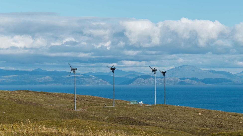 Photo of wind turbines owned by Isle of Eigg community