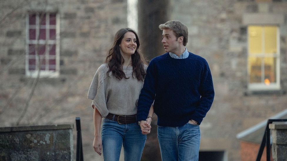 Meg Bellamy and Ed McVey as a young Kate Middleton and William; their blossoming romance will be covered in the second half of the final series (Credit: Netflix)