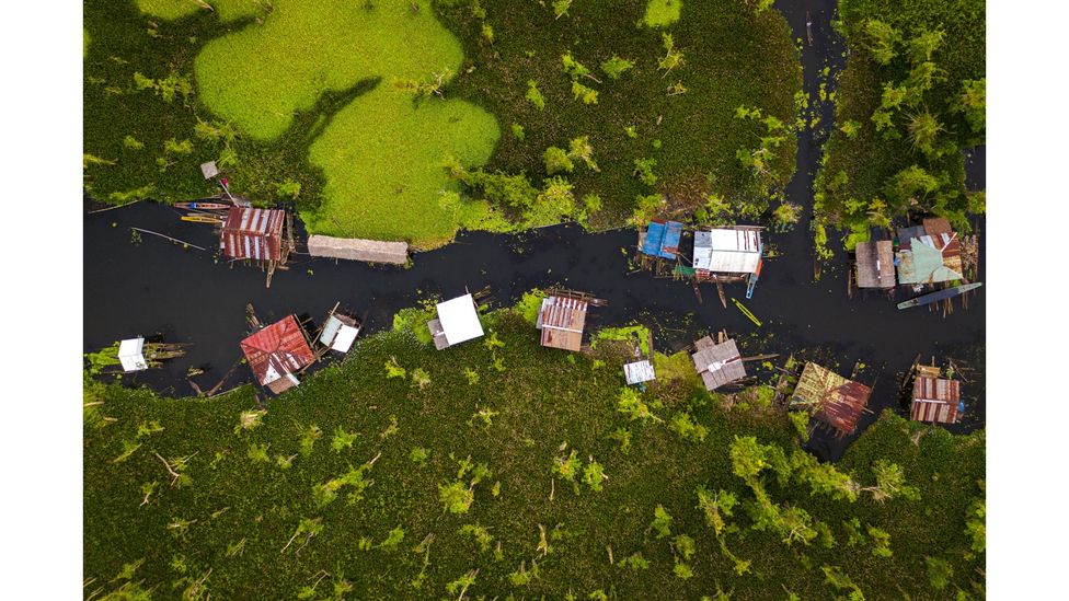 The floating houses of the Manobo indigenous people in Lake Panlabuhan in the Agusan Marshlands  (Credit: Gab Mejia)