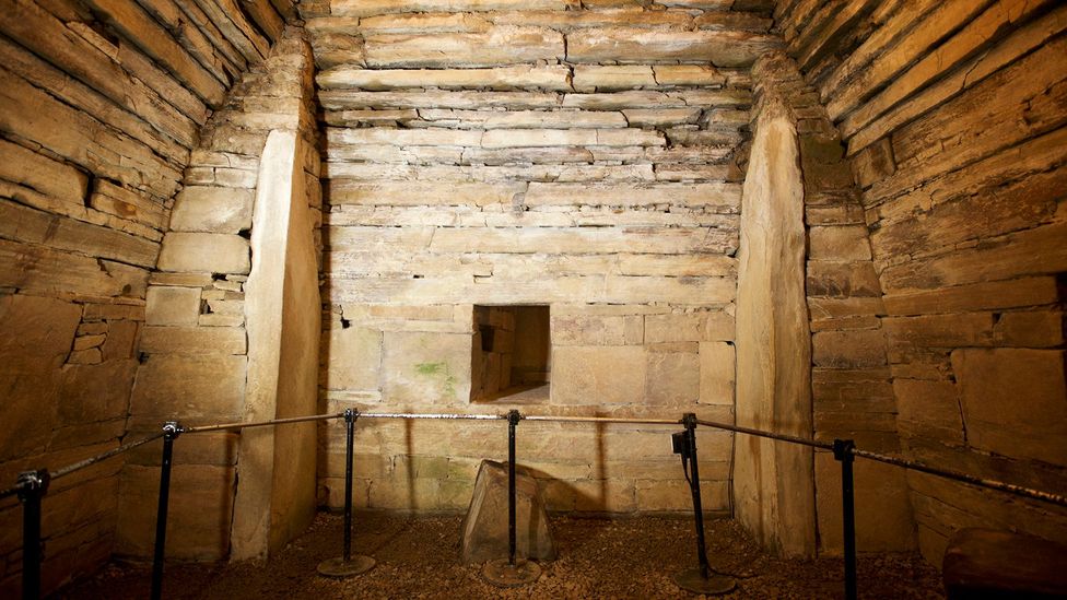 The skill of the Neolithic builders is on full display in the central chamber, with huge standing stones in each corner (Credit: Historic Environment Scotland - HES Archives)