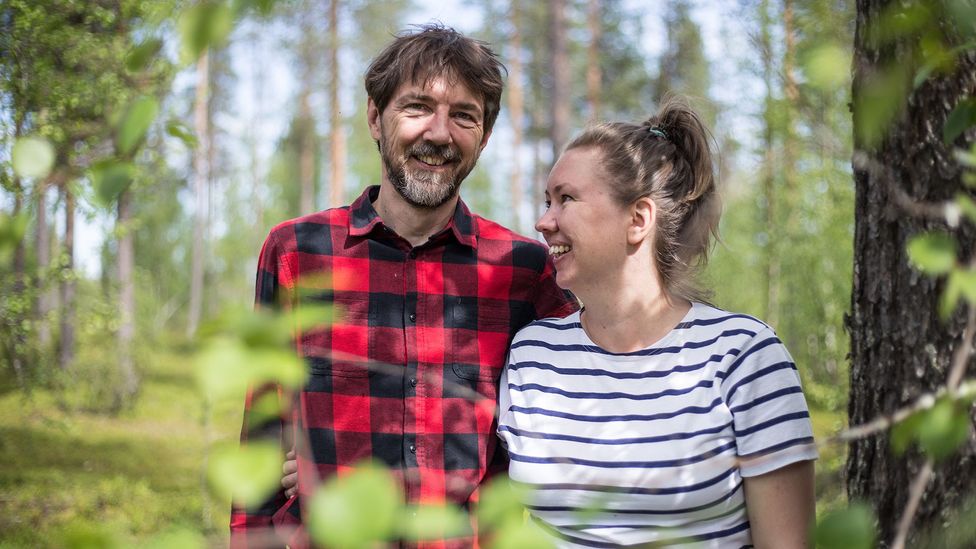 Steffan and Riitta Raekallio-Wunderink came up with the idea of hugging trees to save the family forest (Credit: Olli Autonen)