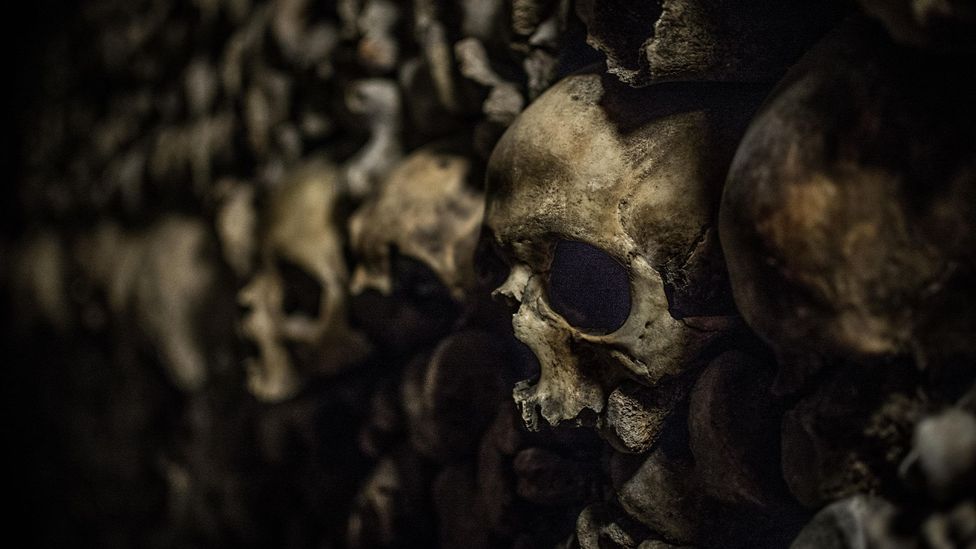 Skulls in Paris catacombs