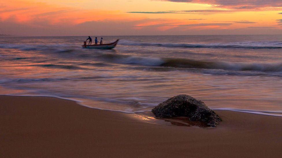 Boat in the sea at Mahabalipuram beach, Tamil Nadu, India