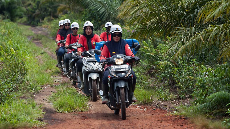 The Power of Mama patrol the forest on motorbikes, searching for undetected fires (Credit: Victor Fidelis Sentosa)
