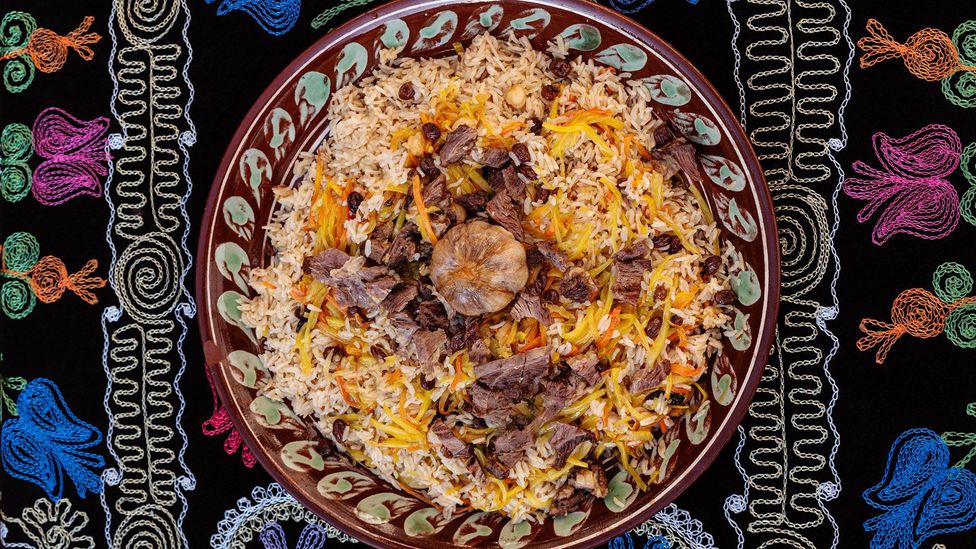 Close up of a bowl of plov