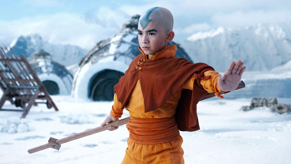A still from new Netflix show Avatar: The Last Airbender featuring Gordon Cormier as hero Aang