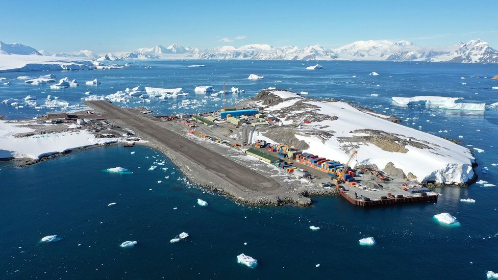 Although the snow and sea can disappear during the summer months at Rothera Research Station, in winter it becomes effectively cut off (Credit: British Antarctic Survey)