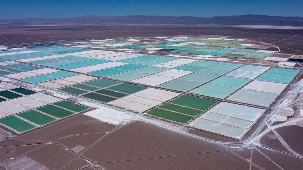 Lithium extraction using evaporation ponds, as is done in Chile, comes with a high water footprint (Credit: Getty Images)