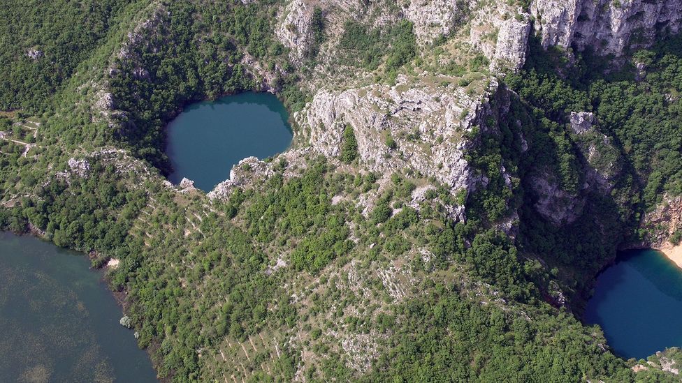 Imotski’s famous karst lakes were formed from a pre-historic cavern collapse (Credit: Biokovo Imotski Lakes Geopark)