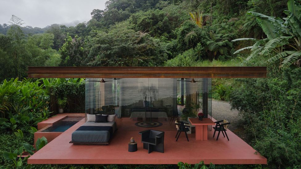 The Achioté Villa is Costa Rica's first rammed earth project, with clay soil excavated from the jungle floor for construction used in perimeter bearing walls (Credit: Formafatal)
