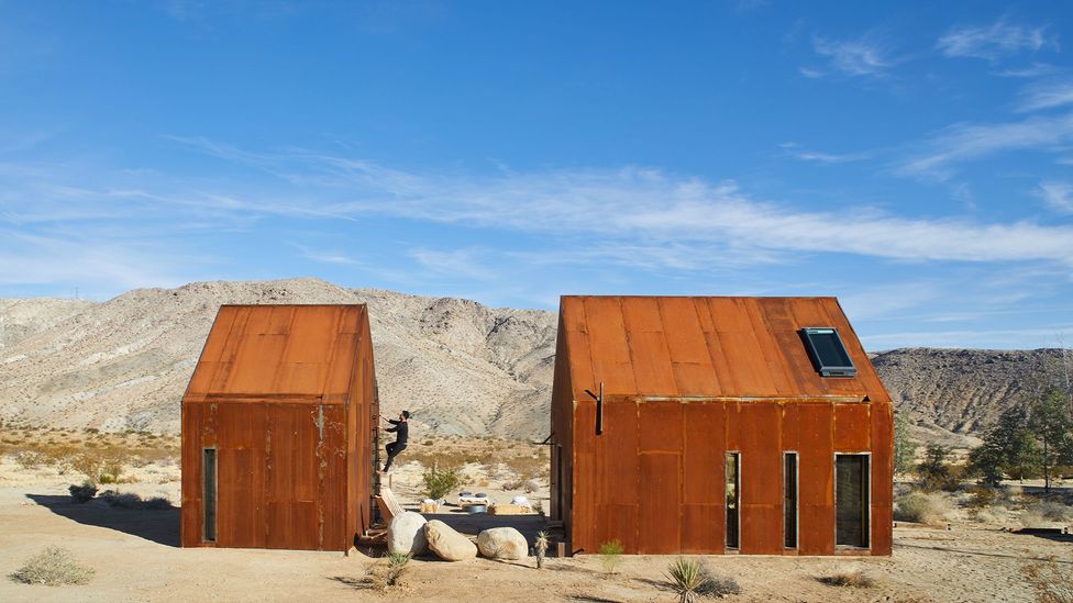 Made with weathered steel walls, Folly Joshua Tree runs on solar power stored on site and filters its own water, minimising heat with north-facing windows (Credit: Sam Frost)