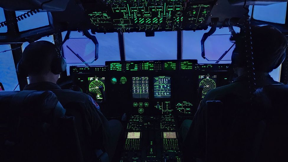 Pilots fly an aircraft over an atmospheric river storm (Credit: U.S. Air Force)