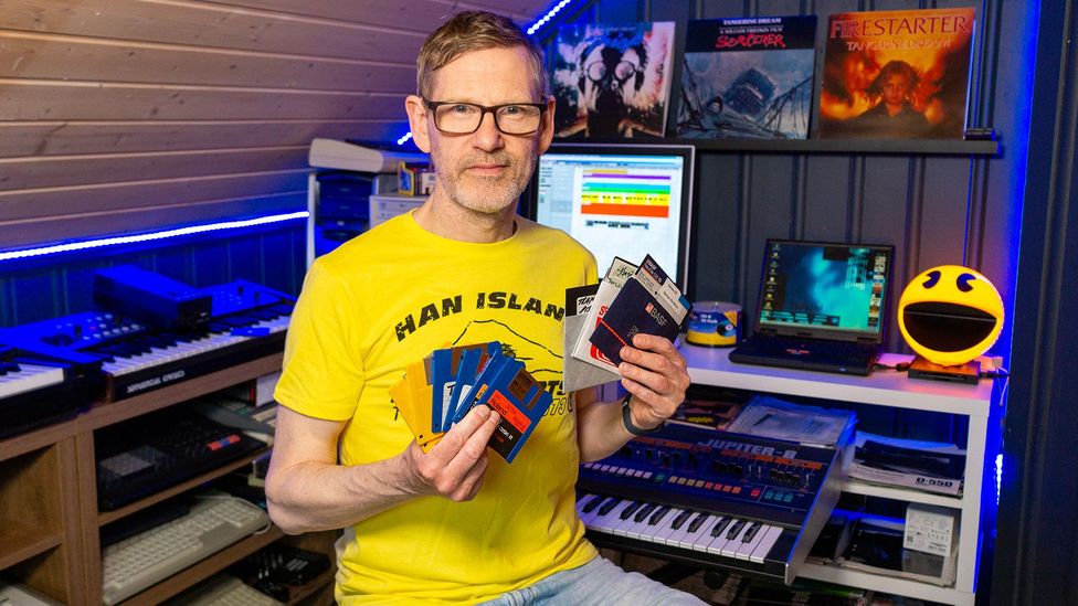 Musician Espen Kraft stores his sound samples on floppy disks, using them to make his music for their authentic sound (Credit: Espen Kraft)