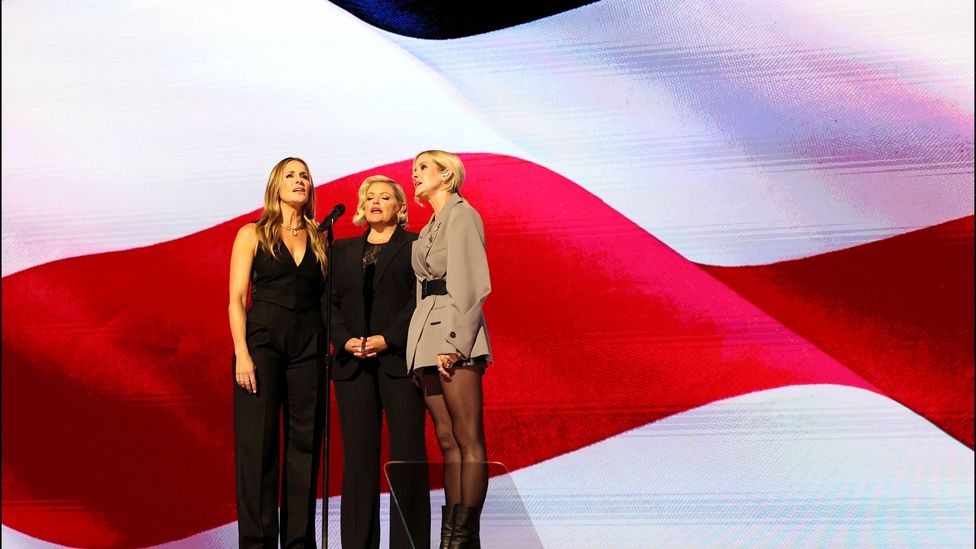 The Chicks singing on stage at the DNC
