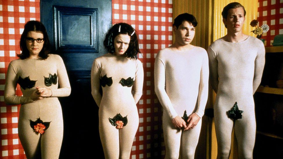 The film's surreal climax sees the campers required to simulate heterosexual sex in nude leotards (Credit: Alamy)