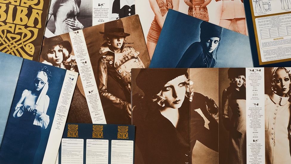 Biba catalogues from the late 1960s – the brand's distinctive look blended Art Deco lines with a 60s edge (Credit: Tessa Hallmann)