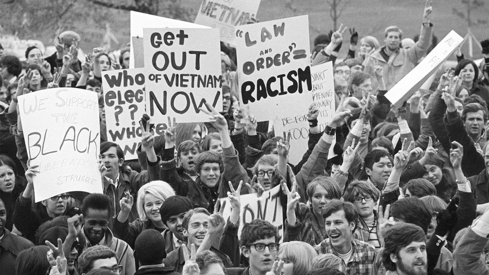 Demonstrating their political proactiveness, the band played anti-Vietnam War protests (Credit: Getty Images) Demonstrating their political proactiveness, the band played anti-Vietnam War protests (Credit: Getty Images)