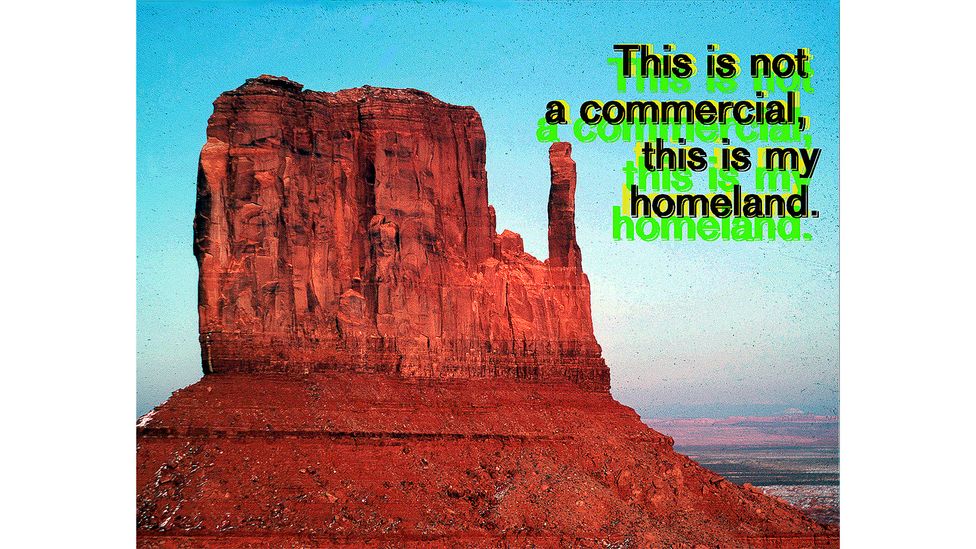 This is not a commercial, this is my homeland (1998) by Hulleah Tsinhnahjinnie (Credit: Courtesy of the artist) This is not a commercial, this is my homeland (1998) by Hulleah Tsinhnahjinnie (Credit: Courtesy of the artist)