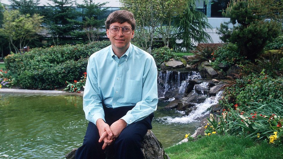 A young Bill Gates sits in a garden (Credit: Getty Images)