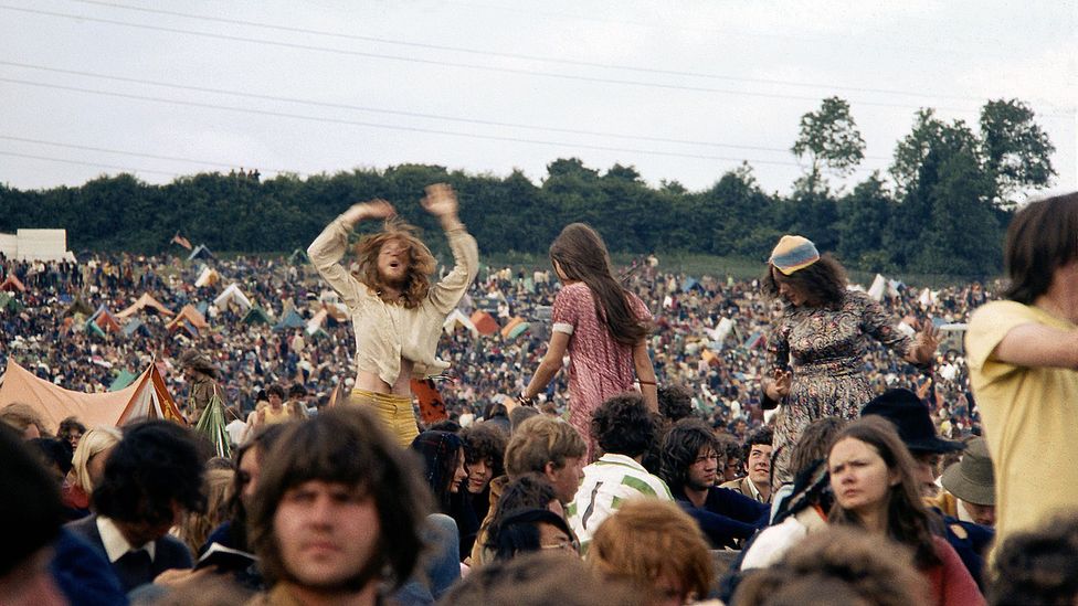 Crowds of people at the first ever Glastonbury festival (Credit: Alamy)