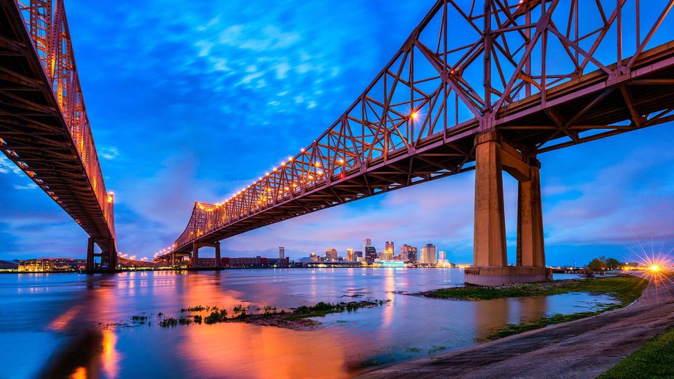 Skyline of New Orleans with Mississippi River at dusk (Credit: Alamy)