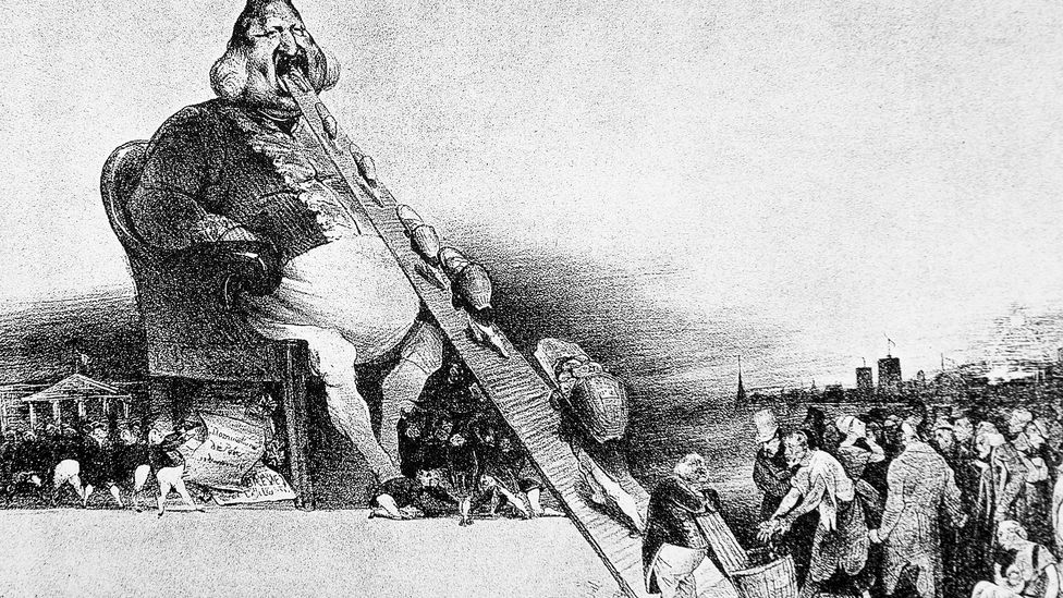 Daumier's Gargantua portrays King Louis-Philippe as a gluttonous giant – the artist was arrested and sentenced to prison (Credit: Alamy)