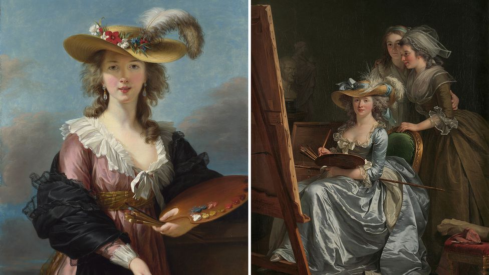 Le Brun's Self-Portrait in a Straw Hat, 1782, and Labille-Guiard's Self-Portrait with Two Pupils, 1785 (Credit: National Gallery, London/ Met Museum) Le Brun's Self-Portrait in a Straw Hat, 1782, and Labille-Guiard's Self-Portrait with Two Pupils, 1785 (Credit: National Gallery, London/ Met Museum)