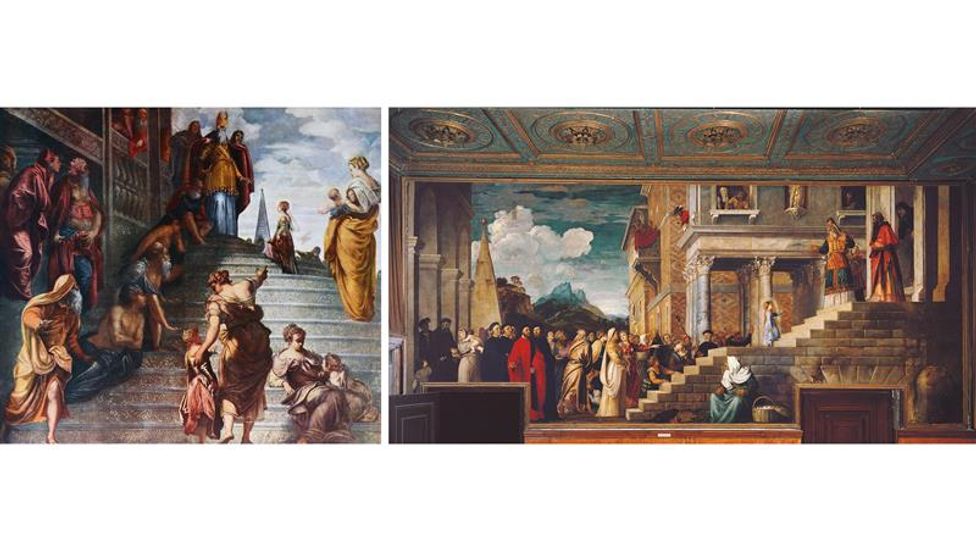 Tintoretto (left) and Titian's versions of the Presentation of the Virgin (Credit: Getty Images) Tintoretto (left) and Titian's versions of the Presentation of the Virgin (Credit: Getty Images)