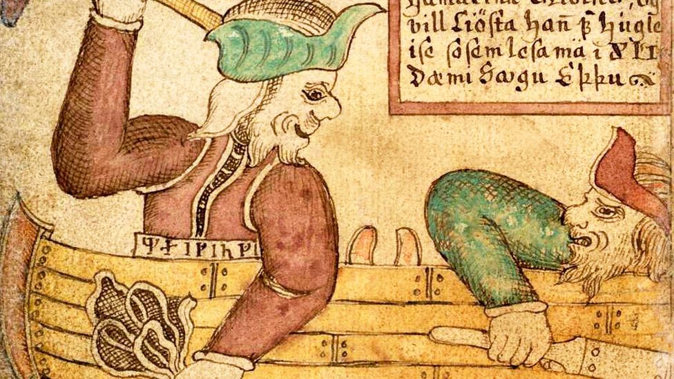 An illustration of the Norse god Thor in a fishing boat (Credit: Getty Images)